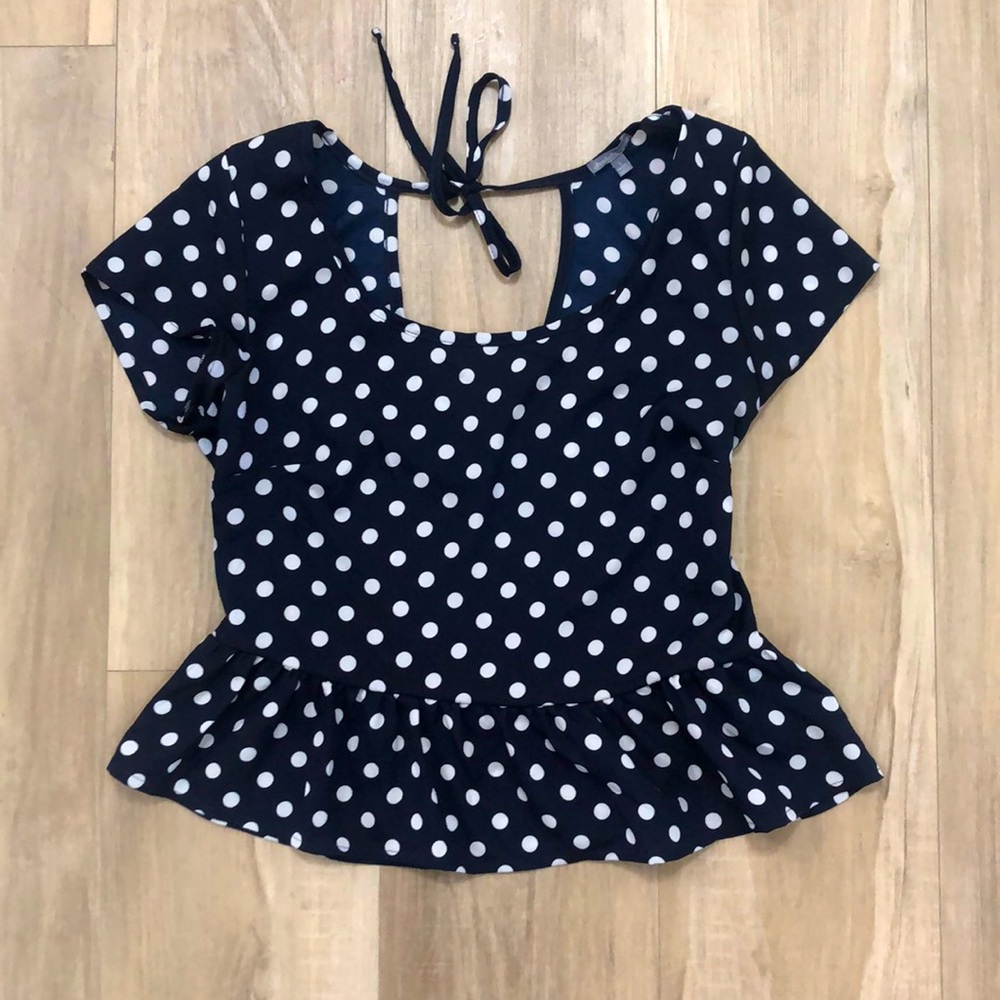 Cropped peplum polka dot top